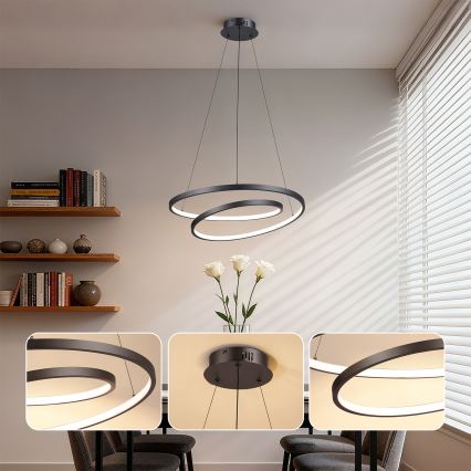 Brilagi - LED stmievateľný závesný luster na lanku TWISTER LED/48W/230V 3000-6000K Ø 50 cm čierny + diaľkové ovládanie