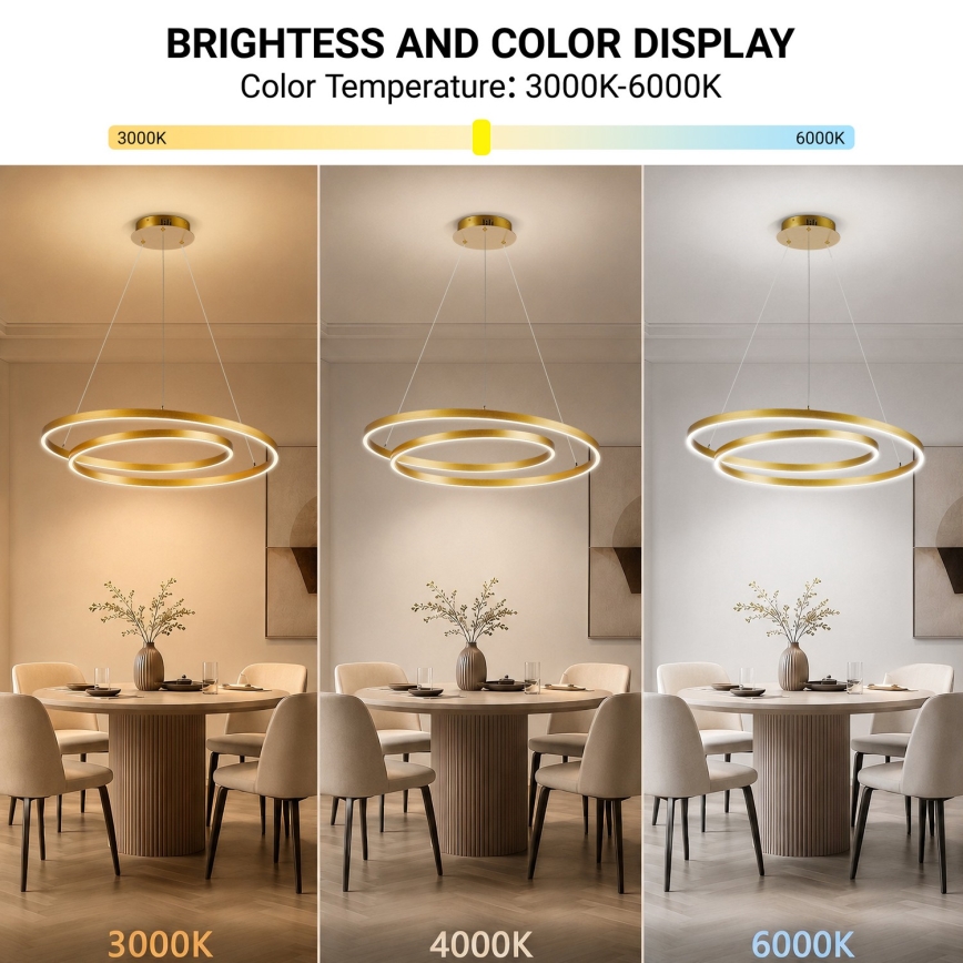 BRILAGI - LED Stmievateľný luster na lanku TWISTER LED/75W/230V 3000-6000K pr. 70 cm zlatá + diaľkové ovládanie