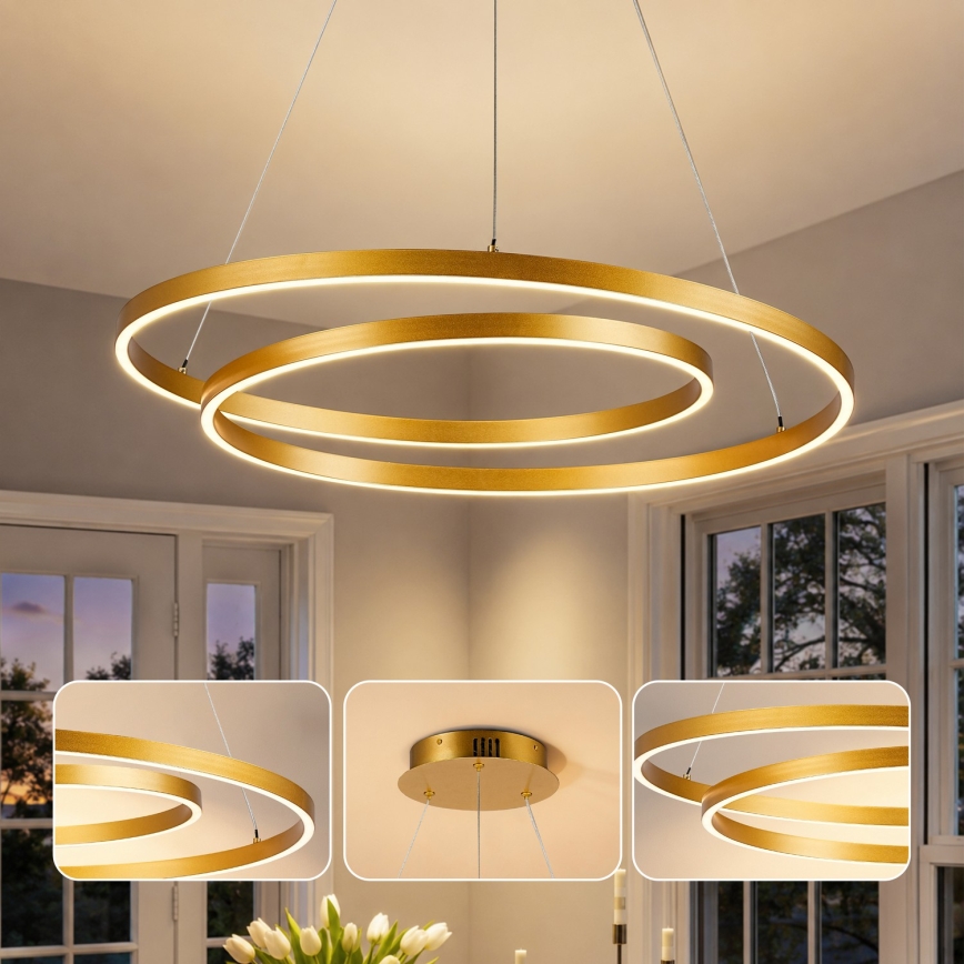 BRILAGI - LED Stmievateľný luster na lanku TWISTER LED/75W/230V 3000-6000K pr. 70 cm zlatá + diaľkové ovládanie