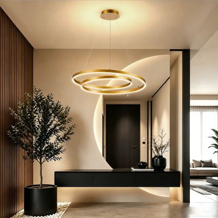 BRILAGI - LED Stmievateľný luster na lanku TWISTER LED/75W/230V 3000-6000K pr. 70 cm zlatá + diaľkové ovládanie