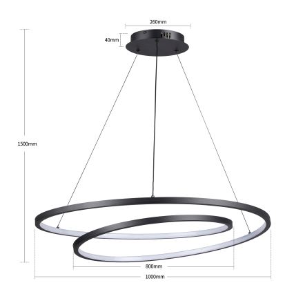Brilagi - Stmievateľný LED luster na lanku TWISTER LED/105W/230V 3000-6000K pr. 100 cm čierna + diaľkové ovládanie