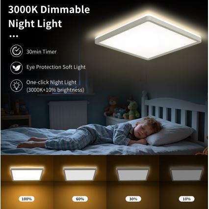 Brilagi - stmievateľné LED stropné svietidlo ULTRA SLIM LED/18W/230V 2700-6500K 30x30 cm biela + diaľkové ovládanie