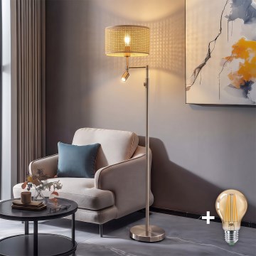 BRILAGI - LED Stojacia lampa CERIA 1xE27/60W/230V + LED/2,1W matný chróm/bambus