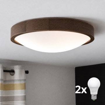 Brilagi - LED stropné svietidlo CARVALHO SLIM 2xE27/15W/230V, dub/orech, priemer 37 cm
