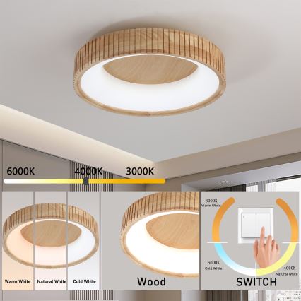 Brilagi - LED stropné svietidlo FALCON WOOD MODERN LED/30W/230V 3000/4000/6000K priemer 45 cm drevo