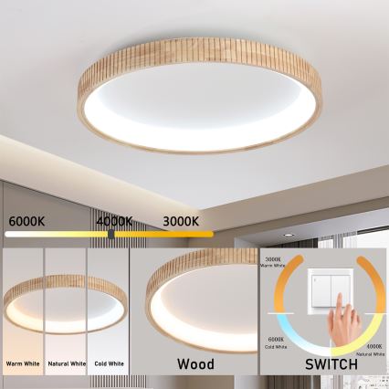 Brilagi - LED stropné svietidlo FALCON WOOD MODERN LED/60W/230V 3000/4000/6000K, priemer 80 cm, drevený dizajn