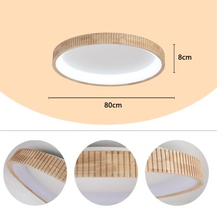 Brilagi - LED stropné svietidlo FALCON WOOD MODERN LED/60W/230V 3000/4000/6000K, priemer 80 cm, drevený dizajn