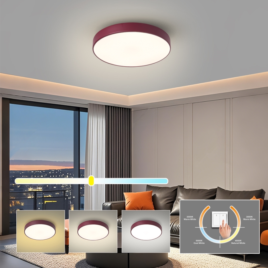 Brilagi - LED stropné svietidlo POOL LED/36W/230V 3000/4000/6000K, priemer 30 cm, bordové