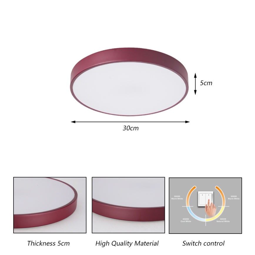 Brilagi - LED stropné svietidlo POOL LED/36W/230V 3000/4000/6000K, priemer 30 cm, bordové