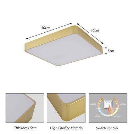 Brilagi - LED stropné svietidlo POOL LED/36W/230V 3000/4000/6000K 40x40 cm zlaté