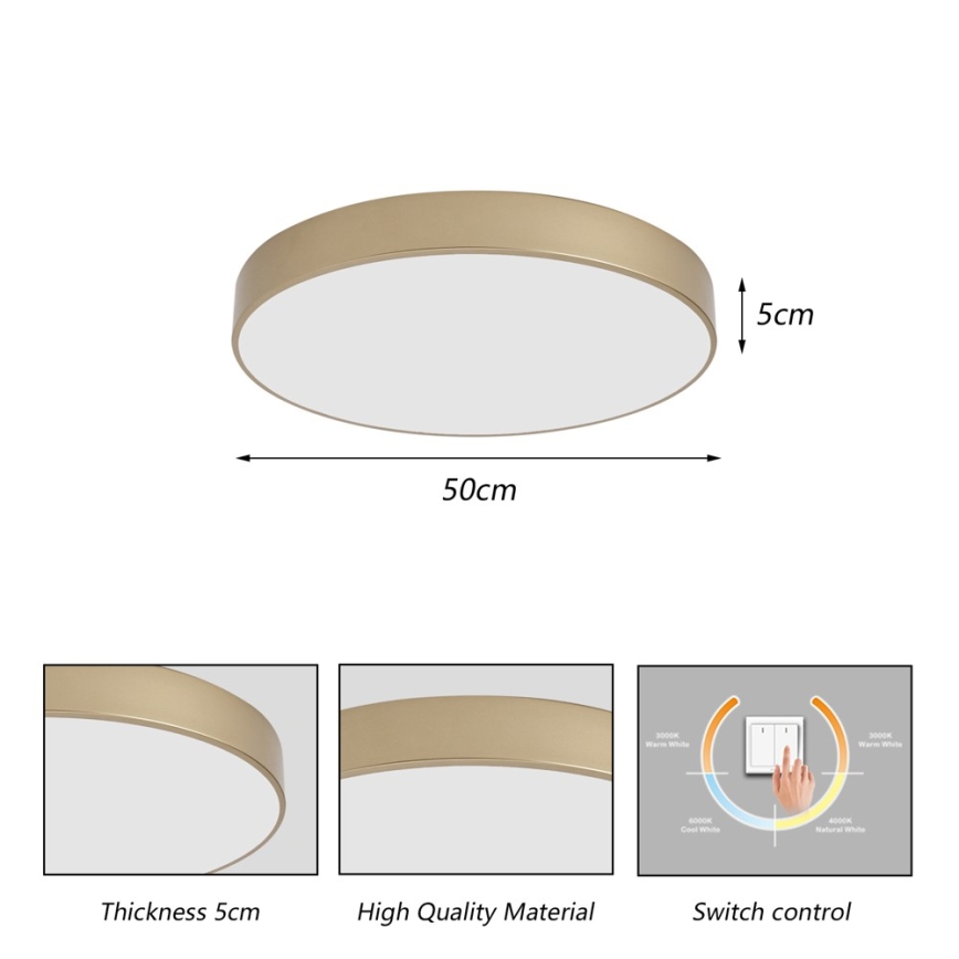 BRILAGI - LED stropné svietidlo POOL LED, 60 W, 230 V, 3000/4000/6000 K, priemer 50 cm, zlaté