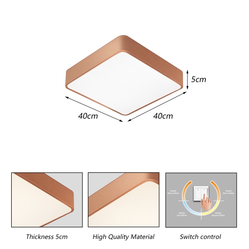 BRILAGI - LED stropné svietidlo POOL SQUARE LED/36W/230V 3000/4000/6000K 40x40 cm bronzové