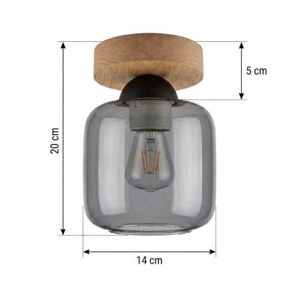 BRILAGI - LED stropné svietidlo RETRO GLASS 1xE27/60W/230V pr. 14 cm dub/dymovo sivá