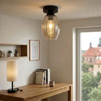 BRILAGI - LED Stropné svietidlo RETRO GLASS 1xE27/60W/230V pr. 17 cm čierna/dymová béžová