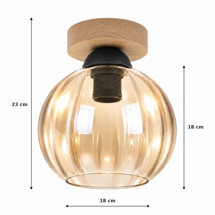 BRILAGI - LED Stropné svietidlo RETRO GLASS 1xE27/60W/230V pr. 18 cm dub/dymová béžová