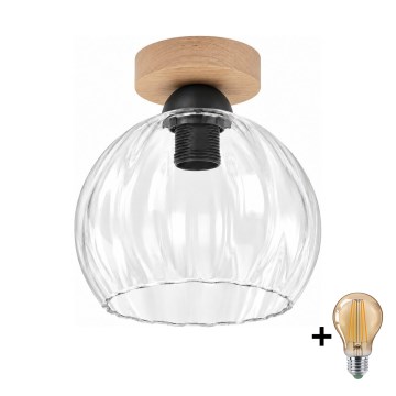 BRILAGI - LED stropné svietidlo RETRO GLASS 1xE27/60W/230V pr. 25 cm dub/priehľadné