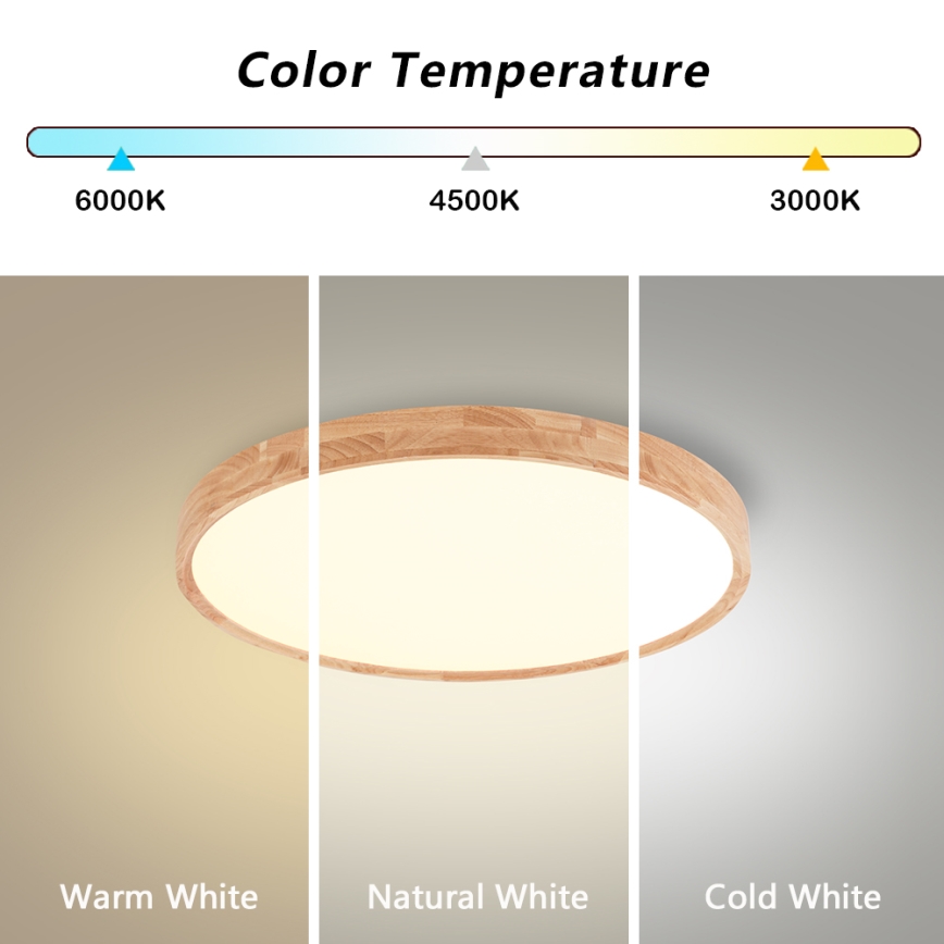 Brilagi - Drevené LED stropné svietidlo WOODROUND, 30 W, 230 V, 3000/4000/6000 K, Ø 40 cm, CRI 90