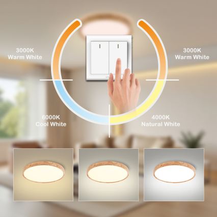 Brilagi - Drevené LED stropné svietidlo WOODROUND, 30 W, 230 V, 3000/4000/6000 K, Ø 40 cm, CRI 90