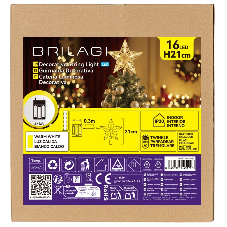 BRILAGI - LED Vianočná dekorácia LED/3xAA 21 cm hviezda teplá biela