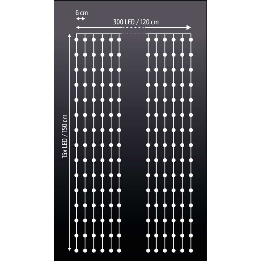 Brilagi - LED Vianočný záves 300xLED/8 funkcí/3xAA/USB 1,2m studená biela