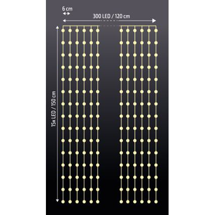 Brilagi - LED Vianočný záves 300xLED/8 funkcií/3xAA/USB 1,2m teplá biela