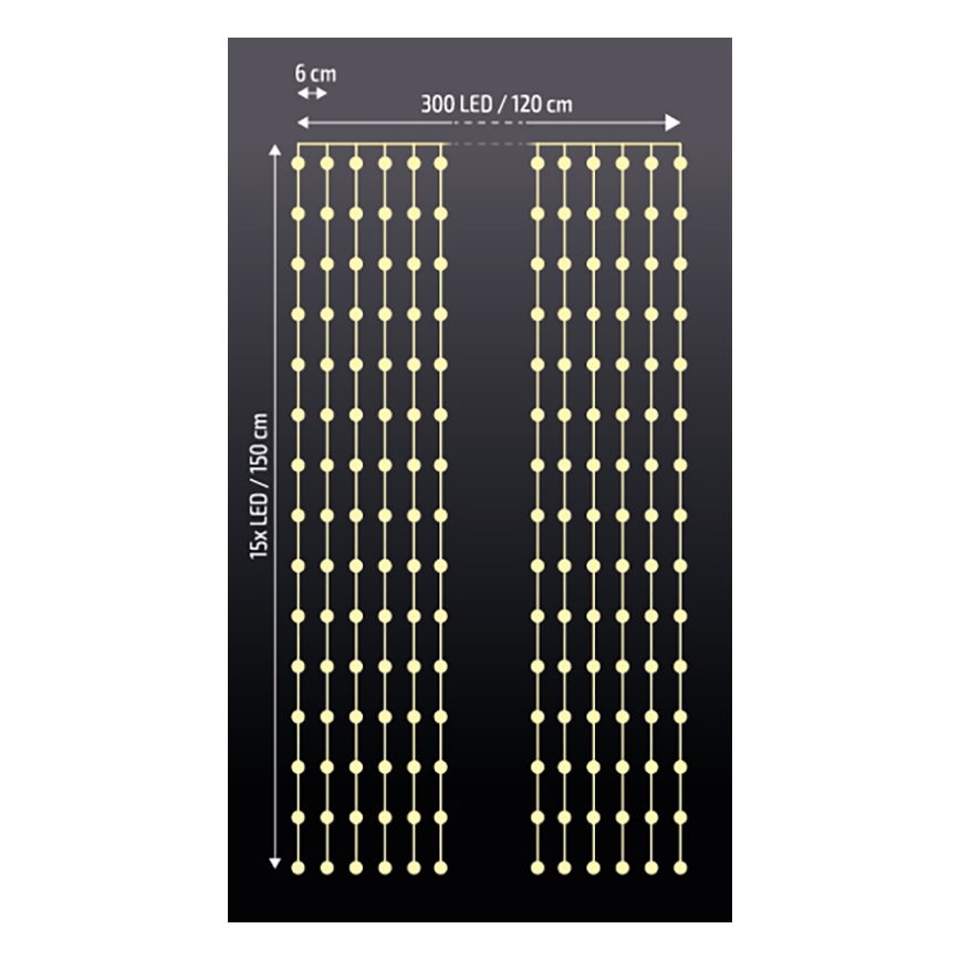 Brilagi - LED Vianočný záves 300xLED/8 funkcií/3xAA/USB 1,2m teplá biela