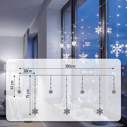 BRILAGI - LED Vianočný záves 77xLED/3xAA/USB 3,8m vločky studená biela
