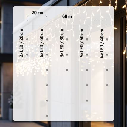 BRILAGI - LED vonkajšia vianočná reťaz 1200xLED/8 funkcií 63m IP44 teplá biela cencúle