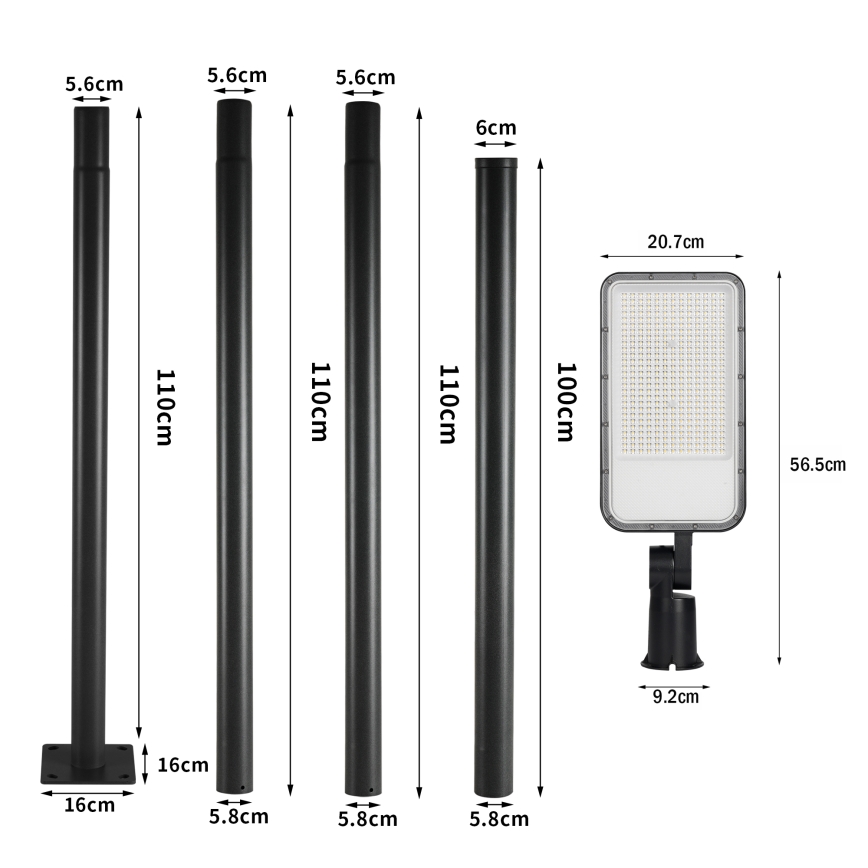 Brilagi - LED vonkajšia pouličná lampa so stĺpom a kĺbom 4 m URBANLIGHT LED/200W/230V čierna IP65