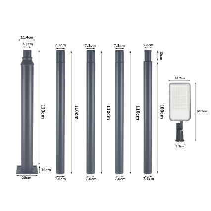 Brilagi - LED vonkajšie pouličné svietidlo so stĺpom a kĺbom 5 m URBANLIGHT LED/200W/230V antracit IP65