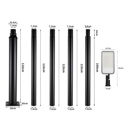 Brilagi - LED vonkajšia pouličná lampa so stĺpom a kĺbom 5 m URBANLIGHT LED/200W/230V čierna IP65