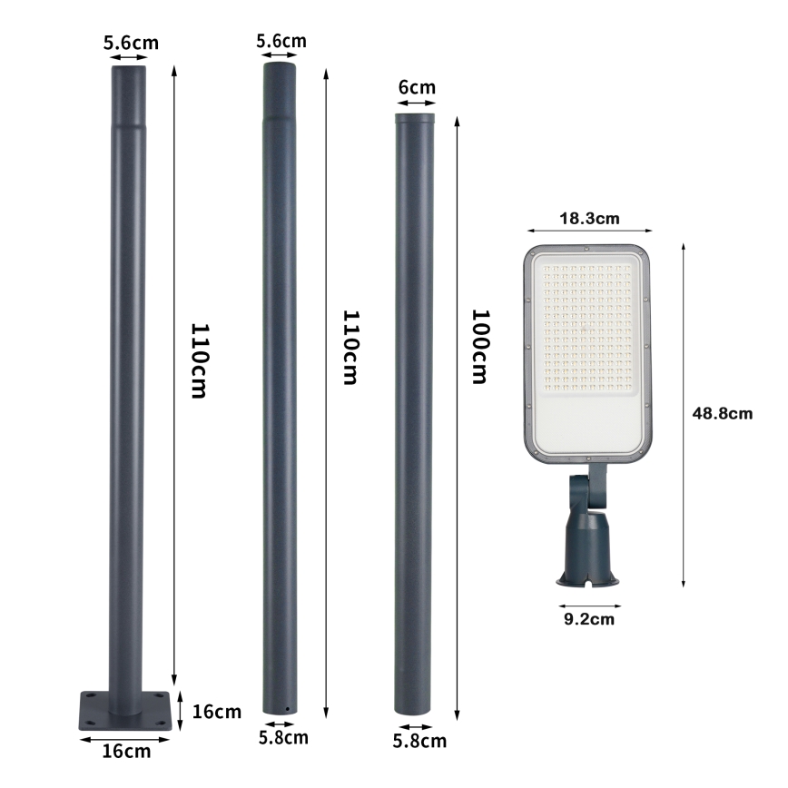 Brilagi - LED vonkajšia pouličná lampa s 3 m stĺpom a kĺbom URBANLIGHT LED/100W/230V antracit IP65
