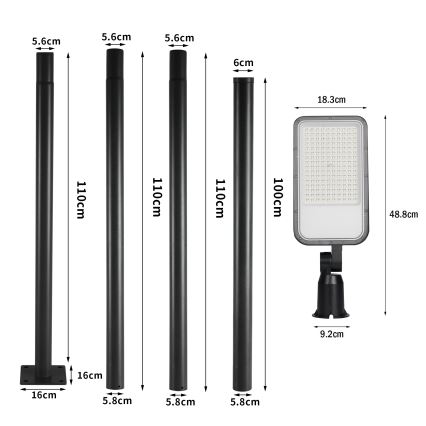 Brilagi - LED vonkajšie pouličné svietidlo so stĺpom a kĺbom 4 m URBANLIGHT LED/100W/230V čierne IP65