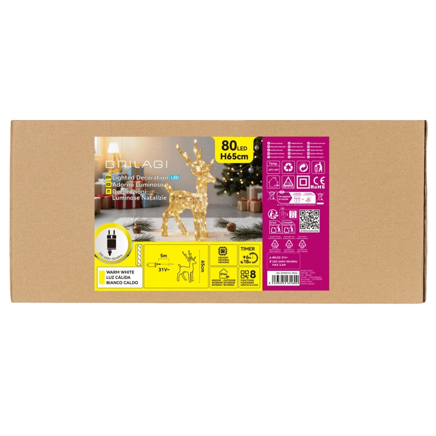 BRILAGI - LED vonkajšia vianočná dekorácia LED/3,6W/8 funkcií 65 cm IP44 sob teplá biela