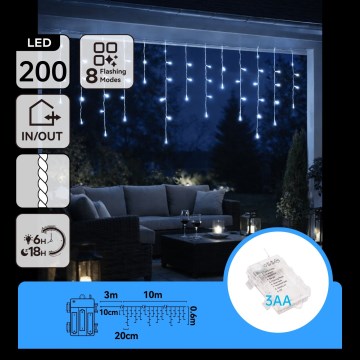 BRILAGI - LED vonkajšia vianočná reťaz 200xLED/3xAA/8 funkcií 13x0,6m IP44 studená biela