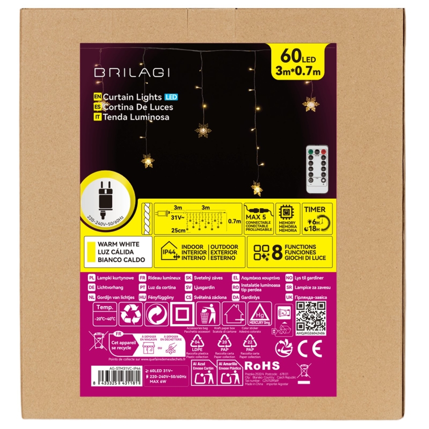 BRILAGI - LED Vonkajšia vianočná reťaz 60xLED/6W/6x0,7m IP44 teplá biela
