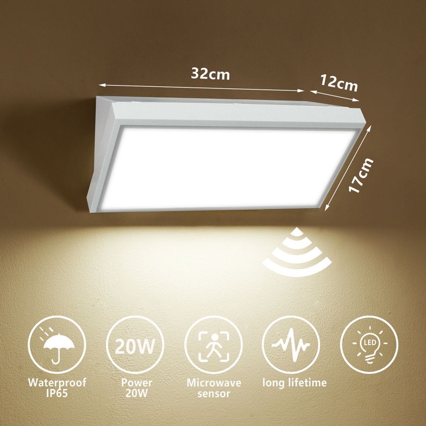 Brilagi - LED Vonkajšie nástenné svietidlo so senzorom TRIANGLE LED/20W/230V biela IP65
