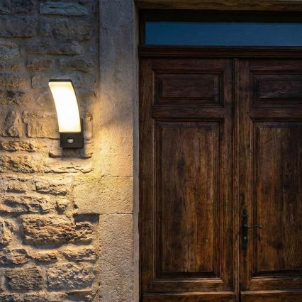BRILAGI - LED Vonkajšie nástenné svietidlo so senzorom pohybu a súmraku ARCELO LED/12W/230V IP65 čierna