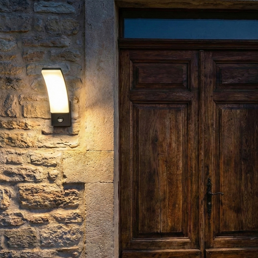 BRILAGI - LED Vonkajšie nástenné svietidlo so senzorom pohybu a súmraku ARCELO LED/12W/230V IP65 čierna
