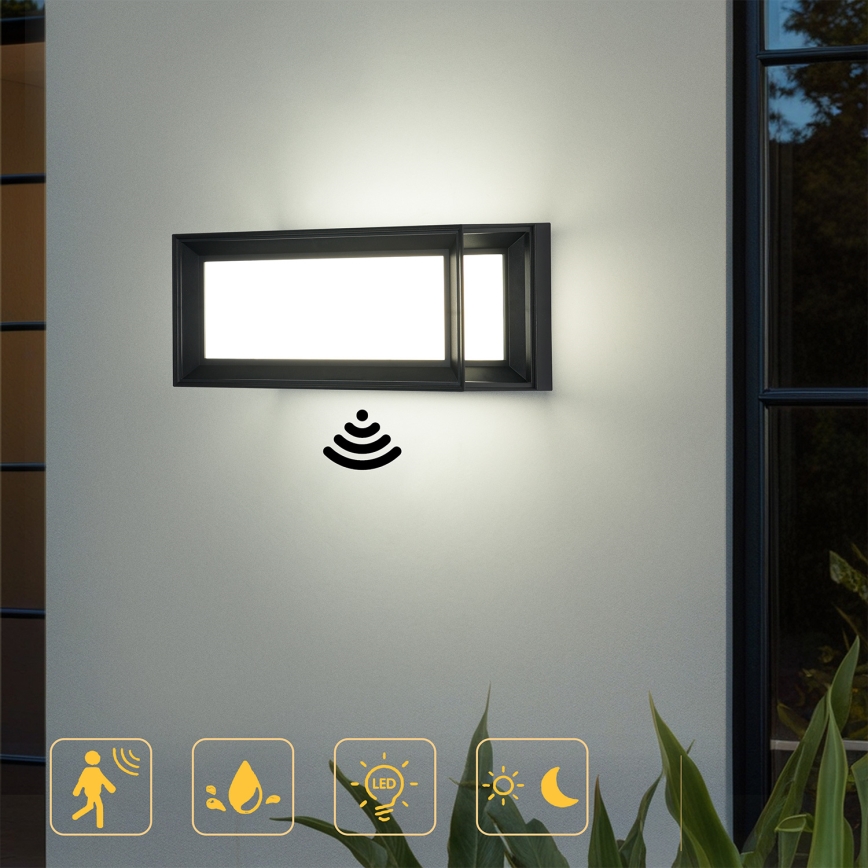 Brilagi - LED vonkajšie nástenné svietidlo so senzorom PARKER LED/12W/230V čierne IP44