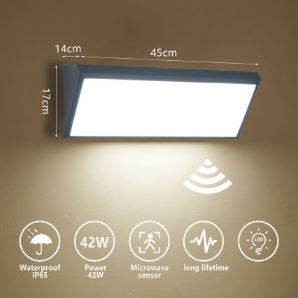 Brilagi - LED vonkajšie nástenné svietidlo so senzorom TRIANGLE LED/42W/230V 45 cm antracit IP65