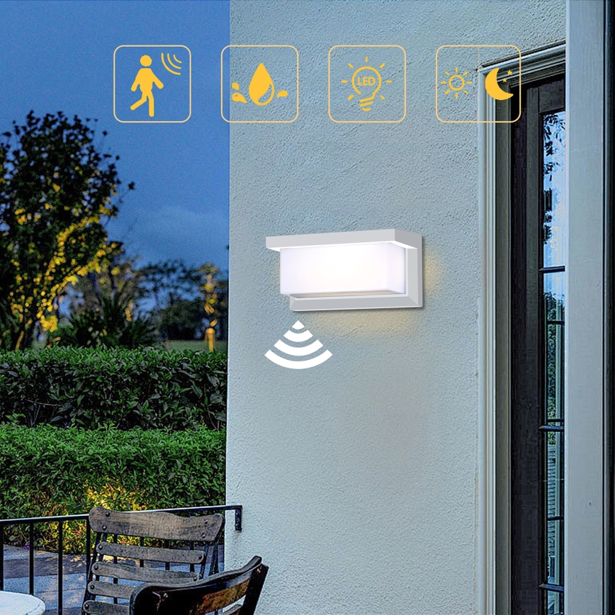 Brilagi - LED Vonkajšie nástenné svietidlo so senzorom BRICKY LED/12W/230V biela IP54