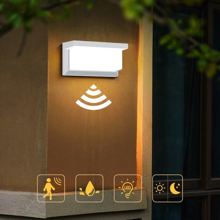 Brilagi - LED Vonkajšie nástenné svietidlo so senzorom BRICKY LED/12W/230V biela IP54