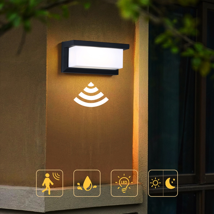 Brilagi - LED Vonkajšie nástenné svietidlo so senzorom BRICKY LED/12W/230V čierna IP54