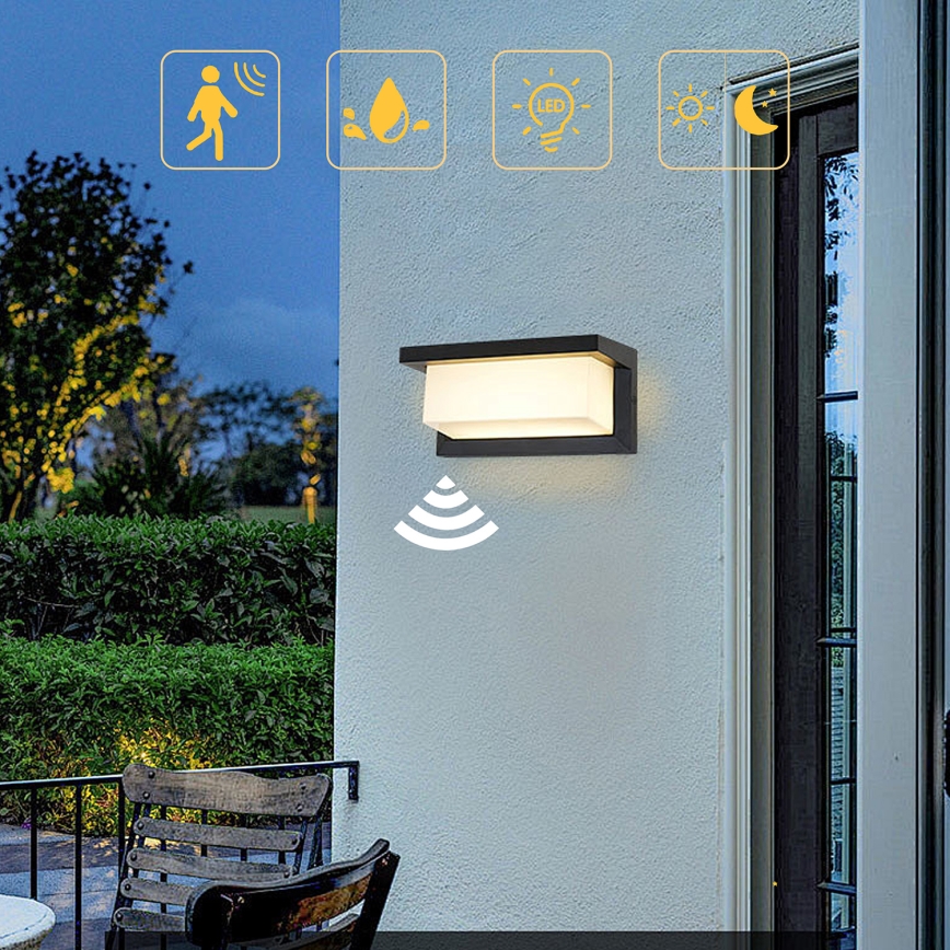 Brilagi - LED Vonkajšie nástenné svietidlo so senzorom BRICKY LED/12W/230V čierna IP54