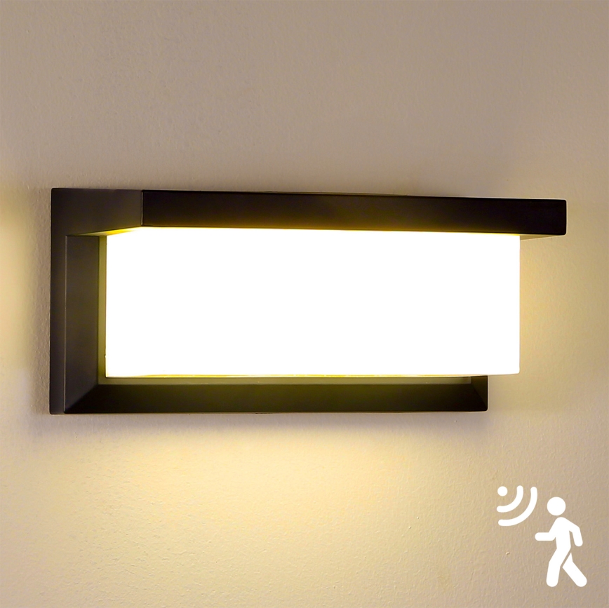 Brilagi - LED Vonkajšie nástenné svietidlo so senzorom BRICKY LED/12W/230V čierna IP54