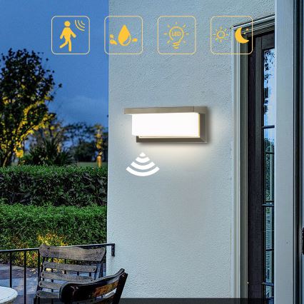 Brilagi - LED Vonkajšie nástenné svietidlo so senzorom BRICKY LED/12W/230V šedá IP54