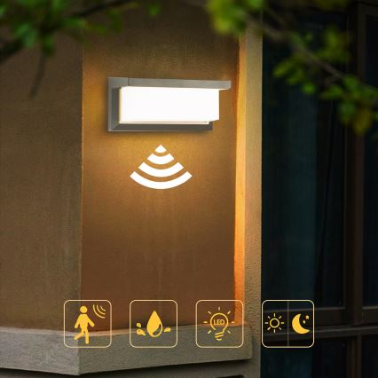 Brilagi - LED Vonkajšie nástenné svietidlo so senzorom BRICKY LED/12W/230V šedá IP54