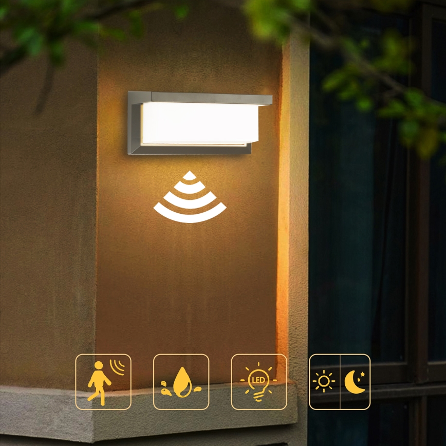 Brilagi - LED Vonkajšie nástenné svietidlo so senzorom BRICKY LED/12W/230V šedá IP54