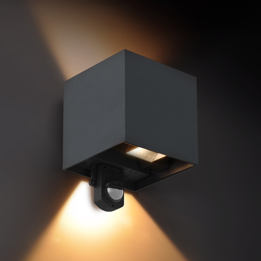 Brilagi - LED vonkajšie nástenné svietidlo so senzorom CUBE LED/6W/230V antracit IP65
